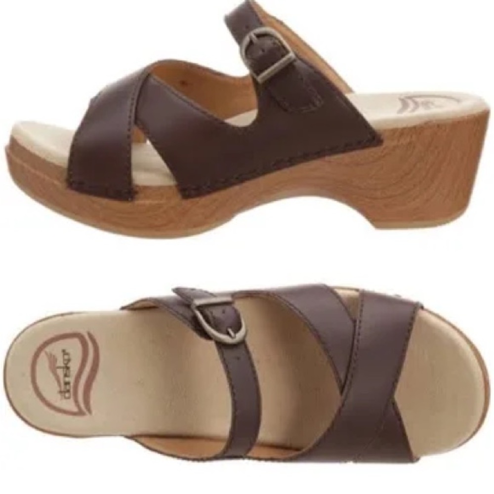 Dansko Sela Vintage Wedge Slip On Sandals Clogs Maroon Patent Leather size 39